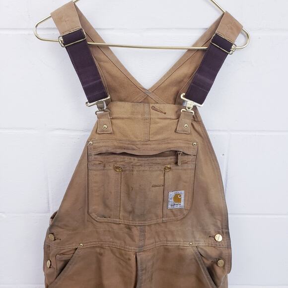 Carhartt Insulated Double Knee Bib Canvas Overalls Mens Size 36x32 Brown R41 BRN - Picture 3 of 10